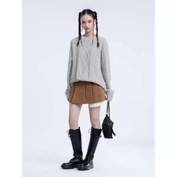 Aelfric Eden Oversized Cable Knit Sweater Women Chunky Rory Gilmore Crewneck Sweater Ladies Pullover Sweaters Tops04grey