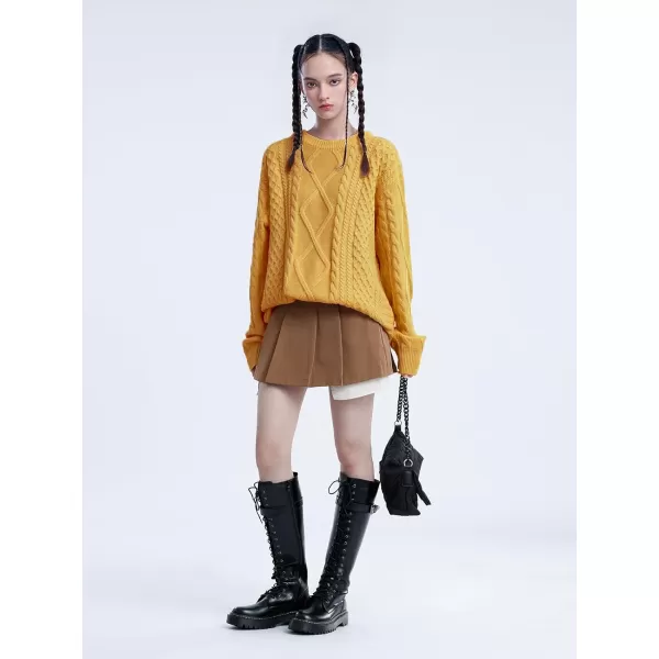 Aelfric Eden Oversized Cable Knit Sweater Women Chunky Rory Gilmore Crewneck Sweater Ladies Pullover Sweaters Tops05yellow