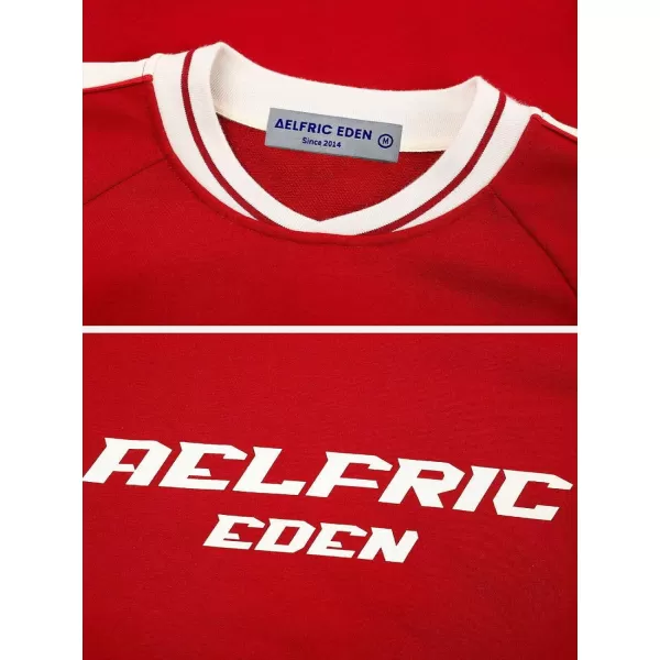 Aelfric Eden Oversized Crewneck Sweatshirts for Men Vintage Graphic Pullover Loose Fit Streetwear Long Sleeve TopAred