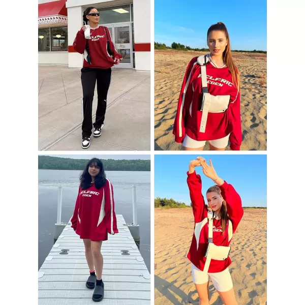 Aelfric Eden Oversized Crewneck Sweatshirts for Men Vintage Graphic Pullover Loose Fit Streetwear Long Sleeve TopAred