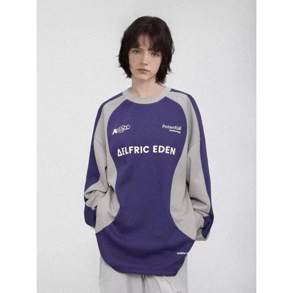 Aelfric Eden Oversized Crewneck Sweatshirts for Men Vintage Graphic Pullover Loose Fit Streetwear Long Sleeve TopBpurple