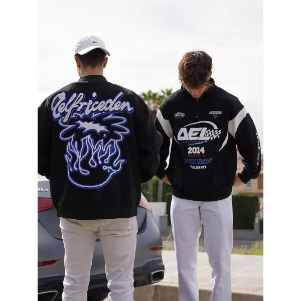 Aelfric Eden Oversized Crewneck Sweatshirts for Men Vintage Graphic Pullover Loose Fit Streetwear Long Sleeve TopC02black