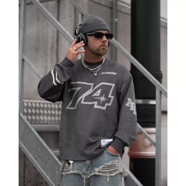 Aelfric Eden Oversized Crewneck Sweatshirts for Men Vintage Graphic Pullover Loose Fit Streetwear Long Sleeve TopD01grey