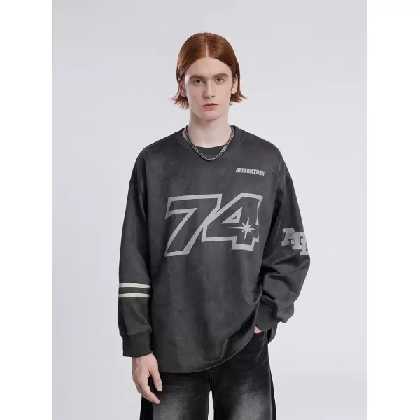 Aelfric Eden Oversized Crewneck Sweatshirts for Men Vintage Graphic Pullover Loose Fit Streetwear Long Sleeve TopD01grey