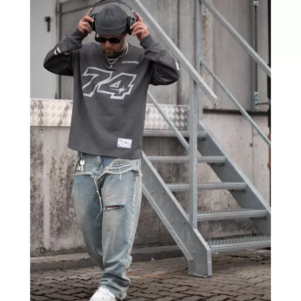 Aelfric Eden Oversized Crewneck Sweatshirts for Men Vintage Graphic Pullover Loose Fit Streetwear Long Sleeve TopD01grey