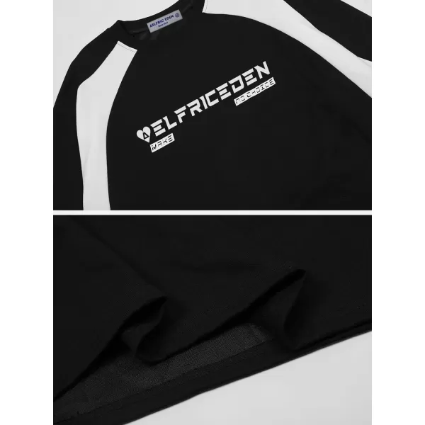 Aelfric Eden Oversized Crewneck Sweatshirts for Men Vintage Graphic Pullover Loose Fit Streetwear Long Sleeve TopD04patchworkampblack