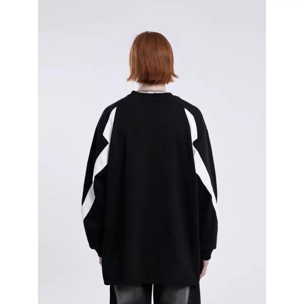 Aelfric Eden Oversized Crewneck Sweatshirts for Men Vintage Graphic Pullover Loose Fit Streetwear Long Sleeve TopD04patchworkampblack