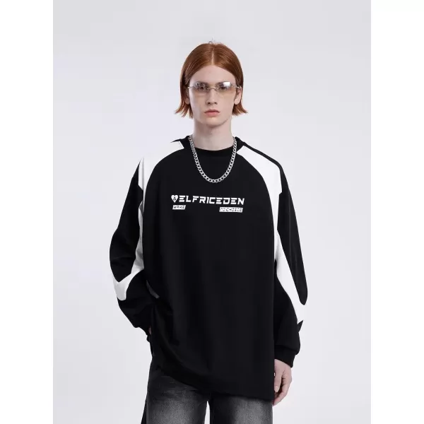Aelfric Eden Oversized Crewneck Sweatshirts for Men Vintage Graphic Pullover Loose Fit Streetwear Long Sleeve TopD04patchworkampblack