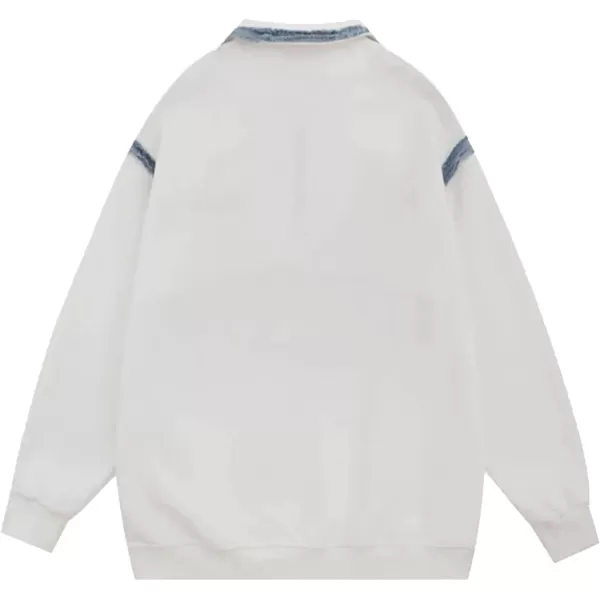 Aelfric Eden Oversized Crewneck Sweatshirts for Men Vintage Graphic Pullover Loose Fit Streetwear Long Sleeve TopE02embroidery Patchwork Polo amp White