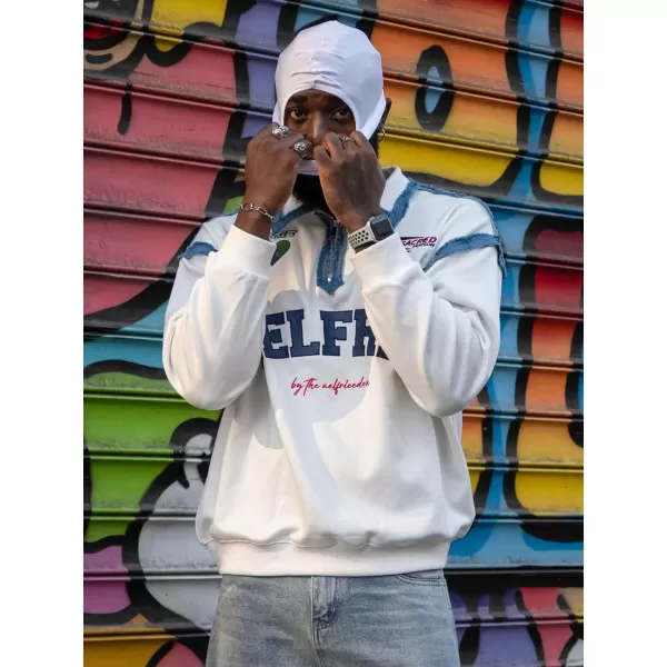 Aelfric Eden Oversized Crewneck Sweatshirts for Men Vintage Graphic Pullover Loose Fit Streetwear Long Sleeve TopE02embroidery Patchwork Polo amp White