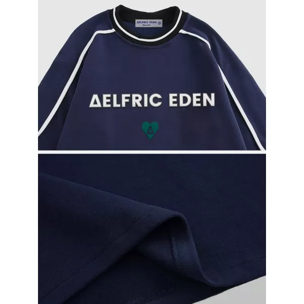 Aelfric Eden Oversized Crewneck Sweatshirts for Men Vintage Graphic Pullover Loose Fit Streetwear Long Sleeve TopFblue
