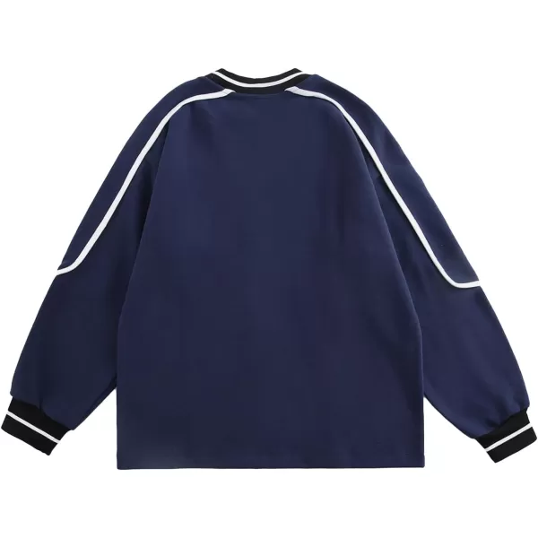 Aelfric Eden Oversized Crewneck Sweatshirts for Men Vintage Graphic Pullover Loose Fit Streetwear Long Sleeve TopFblue
