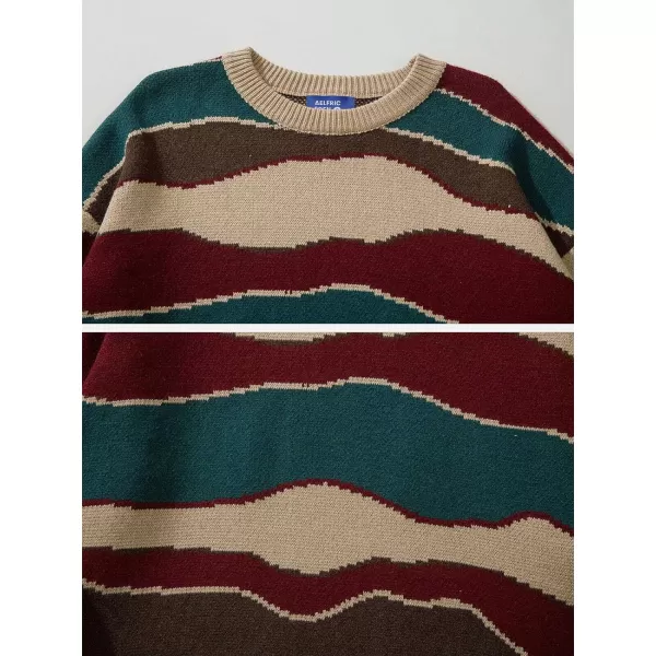 Aelfric Eden Vintage Soft Knit Sweater Autumn Mens Oversized Casual Pullover JumperD03stripe amp Khaki