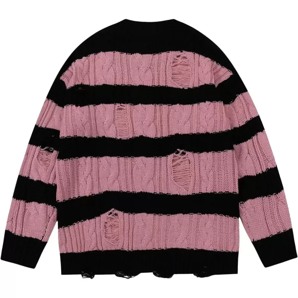 Aelfric Eden Vintage Soft Knit Sweater Autumn Mens Oversized Casual Pullover JumperF01stripe Distressed amp Pink