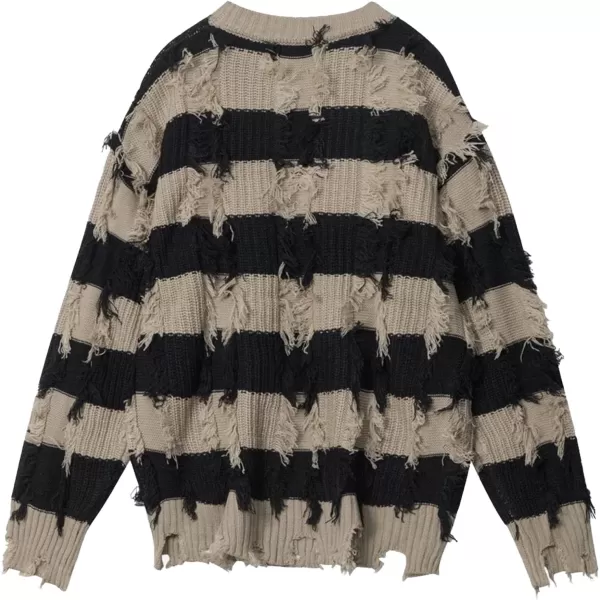 Aelfric Eden Vintage Soft Knit Sweater Autumn Mens Oversized Casual Pullover JumperF02stripe Fringe amp Khaki