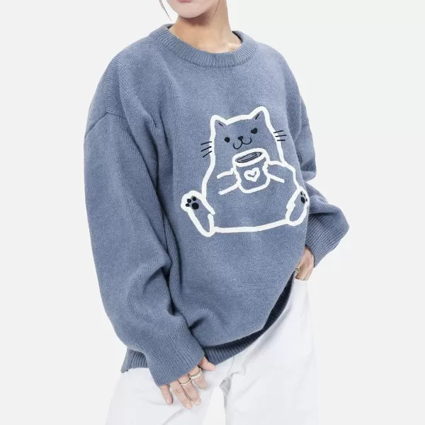 Aelfric Eden Womens Sweater Crewneck Sweater Vintage Oversized Sweater Fall Winter Fashion Casual Couple TopsA2blue