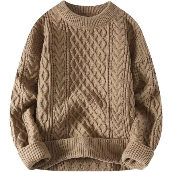 Aelfric Eden Cable Knit Sweater Women Vintage Chunky Cream Sweater Men Woven Crewneck Knitted Pullover White004brown