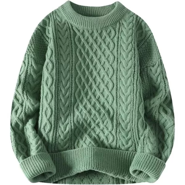 Aelfric Eden Cable Knit Sweater Women Vintage Chunky Cream Sweater Men Woven Crewneck Knitted Pullover White004green