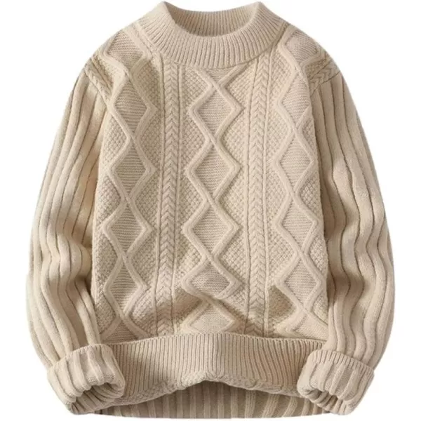 Aelfric Eden Cable Knit Sweater Women Vintage Chunky Cream Sweater Men Woven Crewneck Knitted Pullover White006beige