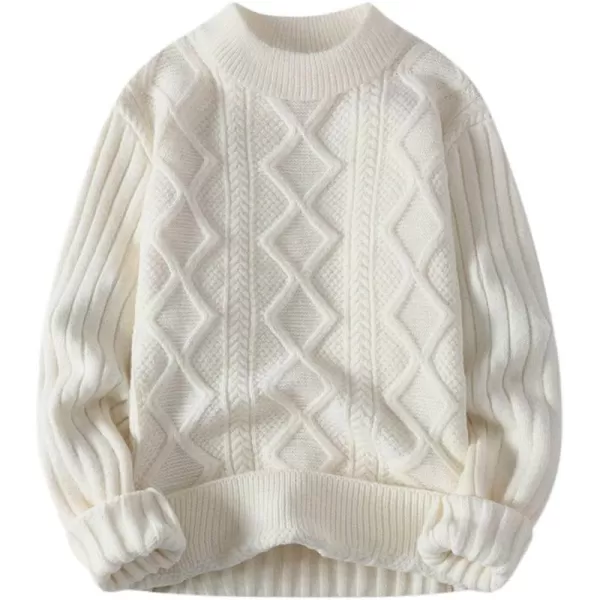 Aelfric Eden Cable Knit Sweater Women Vintage Chunky Cream Sweater Men Woven Crewneck Knitted Pullover White006white