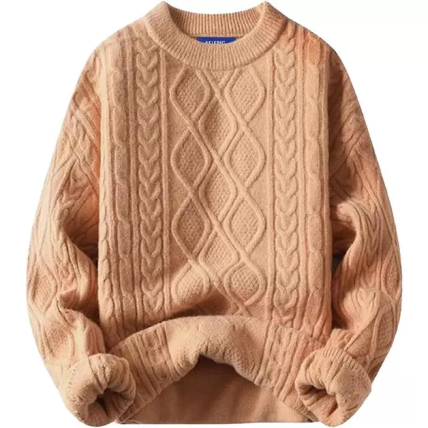 Aelfric Eden Cable Knit Sweater Women Vintage Chunky Cream Sweater Men Woven Crewneck Knitted Pullover White010khaki