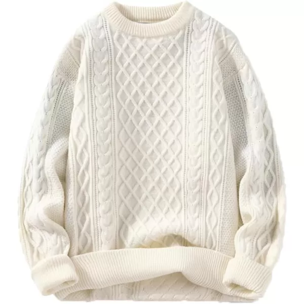 Aelfric Eden Cable Knit Sweater Women Vintage Chunky Cream Sweater Men Woven Crewneck Knitted Pullover White1526beige