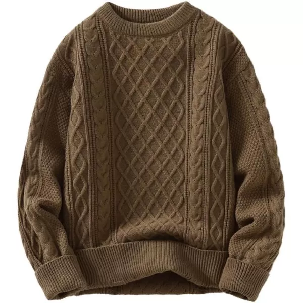 Aelfric Eden Cable Knit Sweater Women Vintage Chunky Cream Sweater Men Woven Crewneck Knitted Pullover White1526coffee