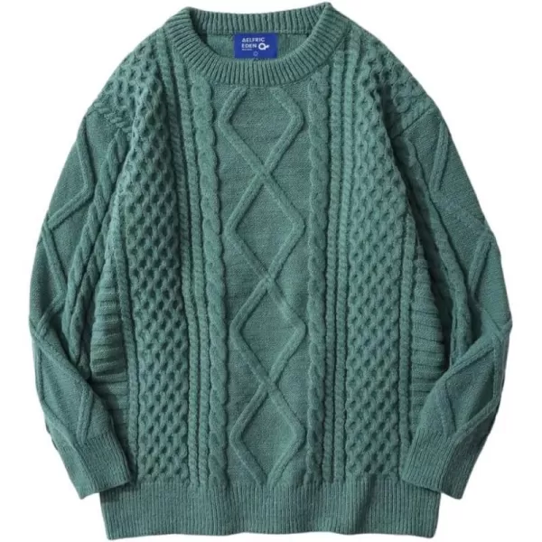 Aelfric Eden Cable Knit Sweater Women Vintage Chunky Cream Sweater Men Woven Crewneck Knitted Pullover WhiteX12 Green