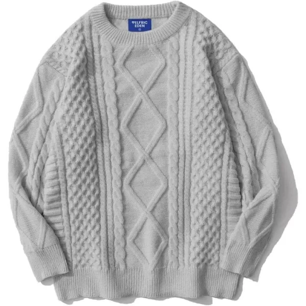 Aelfric Eden Cable Knit Sweater Women Vintage Chunky Cream Sweater Men Woven Crewneck Knitted Pullover WhiteX12 Lightgrey