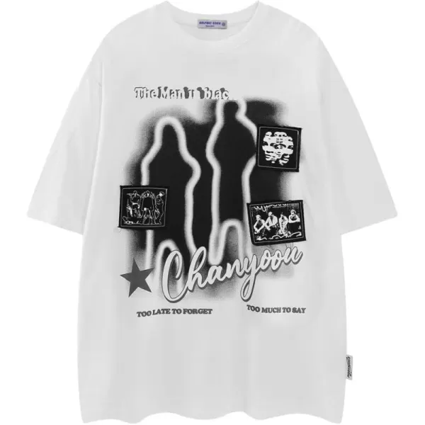 Aelfric Eden Mens 90s Vintage Oversize Shirts Summer Unisex Hipster Printed Casual Tee Streetwear Harajuku Top Tshirt1781white