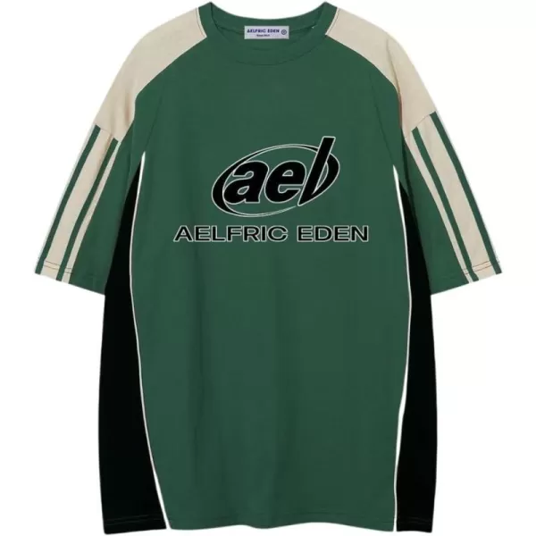 Aelfric Eden Mens 90s Vintage Oversize Shirts Summer Unisex Hipster Printed Casual Tee Streetwear Harajuku Top Tshirt2002green