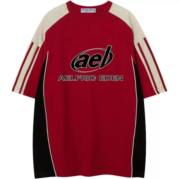 Aelfric Eden Mens 90s Vintage Oversize Shirts Summer Unisex Hipster Printed Casual Tee Streetwear Harajuku Top Tshirt2002red