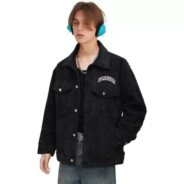 Aelfric Eden Mens Color Block Corduroy Trucker Jacket Oversized Vintage Collared Button Down Jackets Loose Casual Coats05black