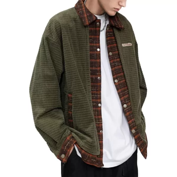 Aelfric Eden Mens Color Block Corduroy Trucker Jacket Oversized Vintage Collared Button Down Jackets Loose Casual Coats10green