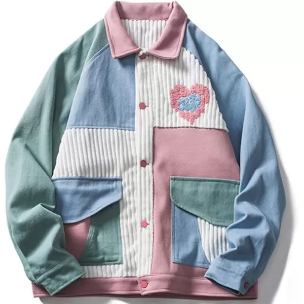 Aelfric Eden Mens Color Block Corduroy Trucker Jacket Oversized Vintage Collared Button Down Jackets Loose Casual CoatsA1pink
