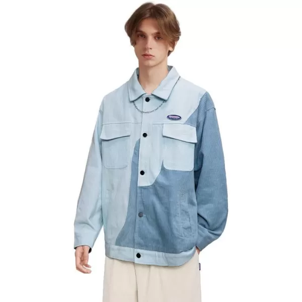 Aelfric Eden Mens Color Block Corduroy Trucker Jacket Oversized Vintage Collared Button Down Jackets Loose Casual CoatsY7blue