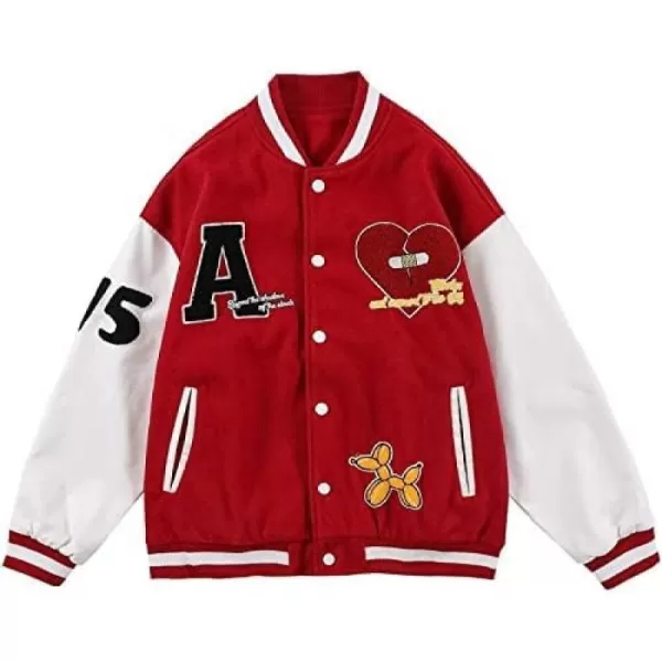 Aelfric Eden Mens Letter Foaming Love Print Varsity Jacket Vintage Graphic Baseball Jacket Unisex Coats Streetwear05red