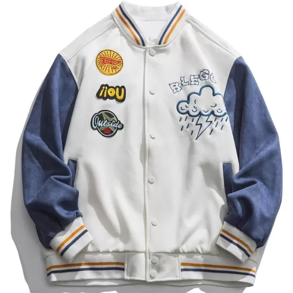 Aelfric Eden Mens Letter Foaming Love Print Varsity Jacket Vintage Graphic Baseball Jacket Unisex Coats StreetwearA01white