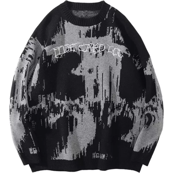 Aelfric Eden Mens Long Sleeve Van Gogh Printed Cable Knit Sweaters Casual Oversized Sweater PulloverC98black