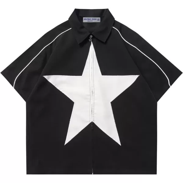 Aelfric Eden Mens Vintage Oversized Shirts Unisex Streetwear Patchwork Casual ShortSleeveA5black