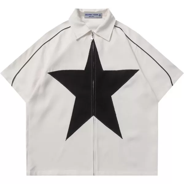 Aelfric Eden Mens Vintage Oversized Shirts Unisex Streetwear Patchwork Casual ShortSleeveA5white