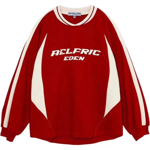 Aelfric Eden Oversized Crewneck Sweatshirts for Men Vintage Graphic Pullover Loose Fit Streetwear Long Sleeve TopAred