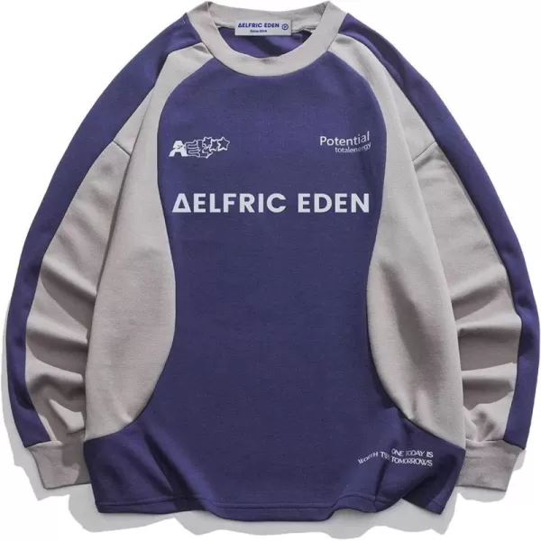Aelfric Eden Oversized Crewneck Sweatshirts for Men Vintage Graphic Pullover Loose Fit Streetwear Long Sleeve TopBpurple