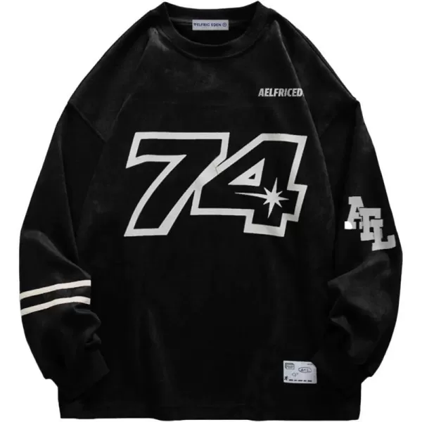 Aelfric Eden Oversized Crewneck Sweatshirts for Men Vintage Graphic Pullover Loose Fit Streetwear Long Sleeve TopD01black