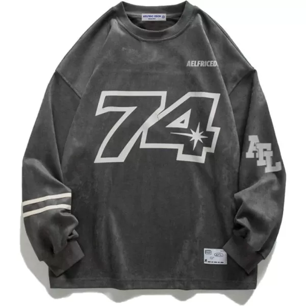 Aelfric Eden Oversized Crewneck Sweatshirts for Men Vintage Graphic Pullover Loose Fit Streetwear Long Sleeve TopD01grey