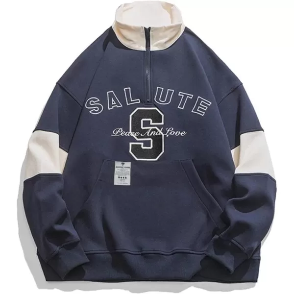 Aelfric Eden Oversized Crewneck Sweatshirts for Men Vintage Graphic Pullover Loose Fit Streetwear Long Sleeve TopE03navy Blue
