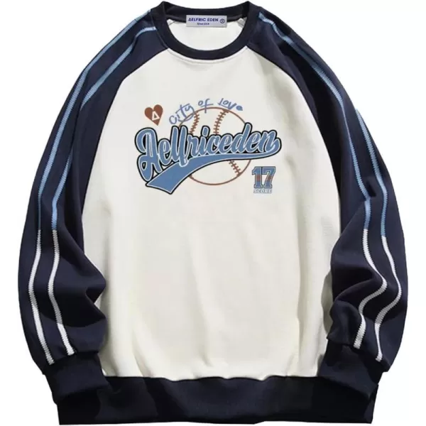 Aelfric Eden Oversized Crewneck Sweatshirts for Men Vintage Graphic Pullover Loose Fit Streetwear Long Sleeve TopF02side Stripe amp Whiteblue