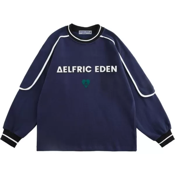 Aelfric Eden Oversized Crewneck Sweatshirts for Men Vintage Graphic Pullover Loose Fit Streetwear Long Sleeve TopFblue