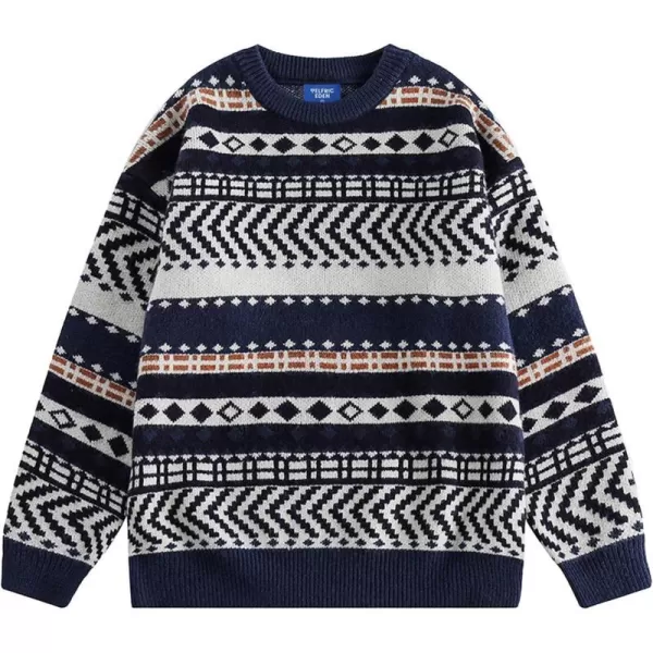 Aelfric Eden Vintage Soft Knit Sweater Autumn Mens Oversized Casual Pullover JumperA04ethnic Style amp Blue