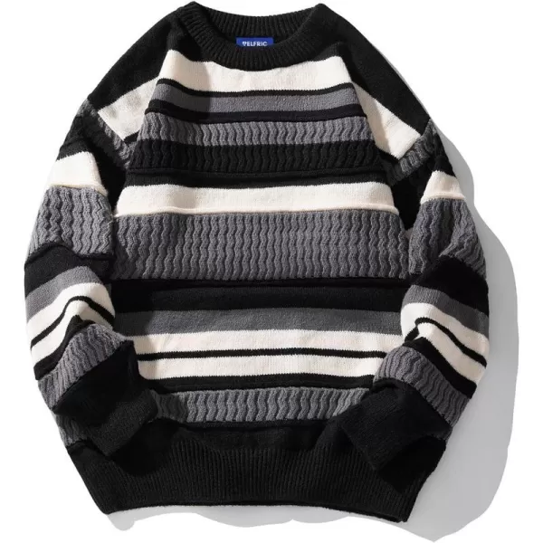 Aelfric Eden Vintage Soft Knit Sweater Autumn Mens Oversized Casual Pullover JumperA05stripe Color Blocking amp Black